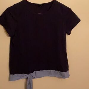 J. Crew Black and Blue Short Sleeve Tie Front Tee